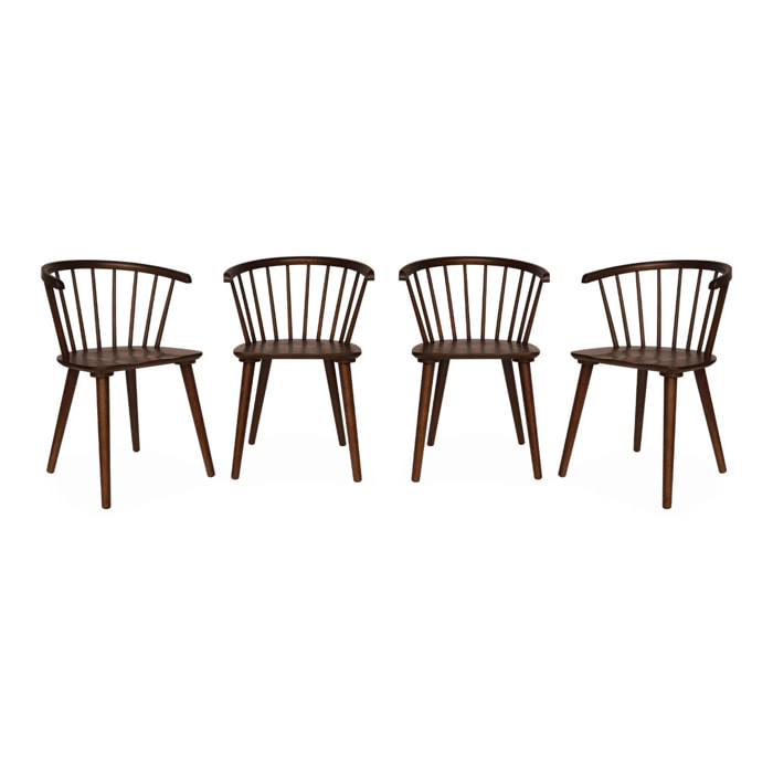 Lot de 4 chaises noyer à barreaux en bois et contreplaqué. Paula. L 51 x P 53 x H 75cm