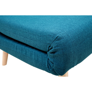 Chauffeuse 2 places convertible en tissu bleu canard et bois clair AMIKO