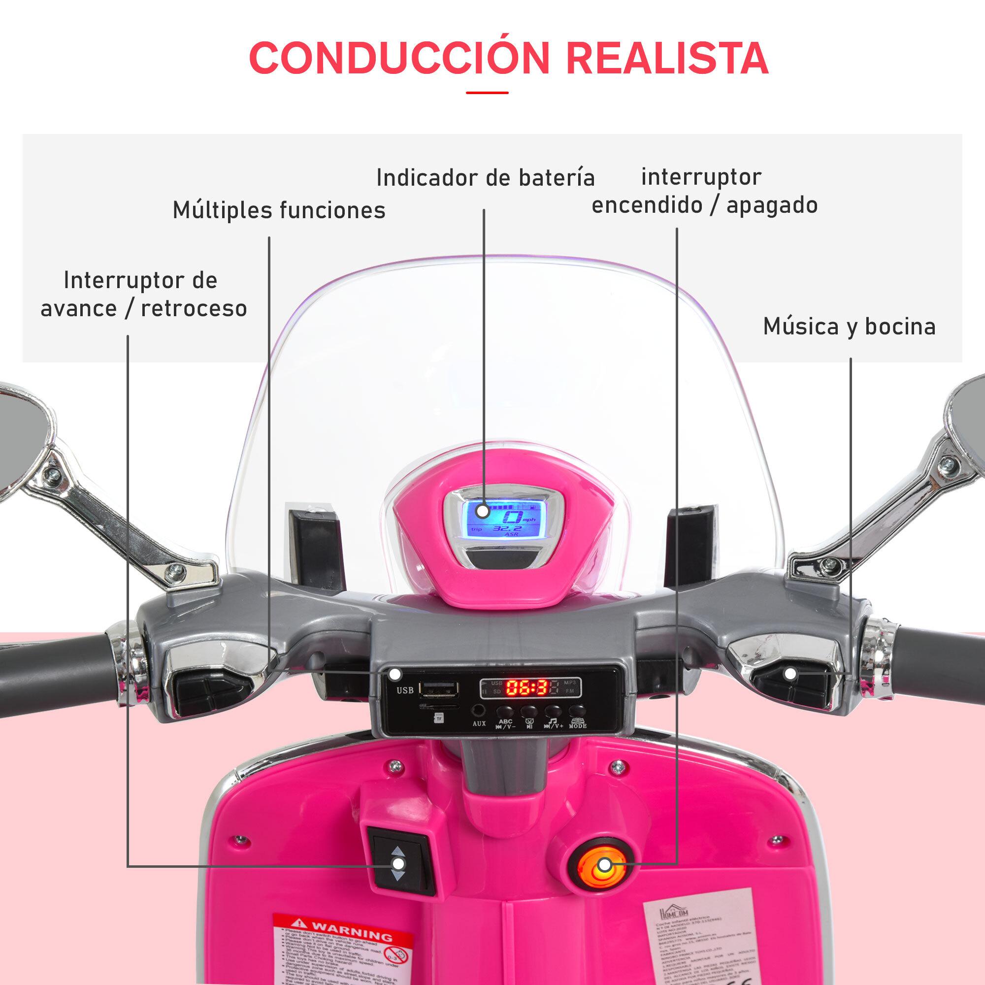 Moto Eléctrica con Faros Música 2 Ruedas Auxiliares Rosa