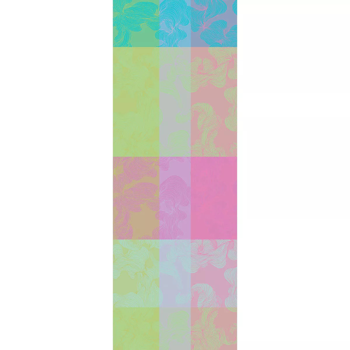 Chemin de table pur coton 220 g/m² motif jacquard vert bleu rose Mille vertiges ara
