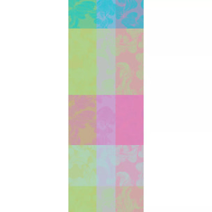 Chemin de table pur coton 220 g/m² motif jacquard vert bleu rose Mille vertiges ara