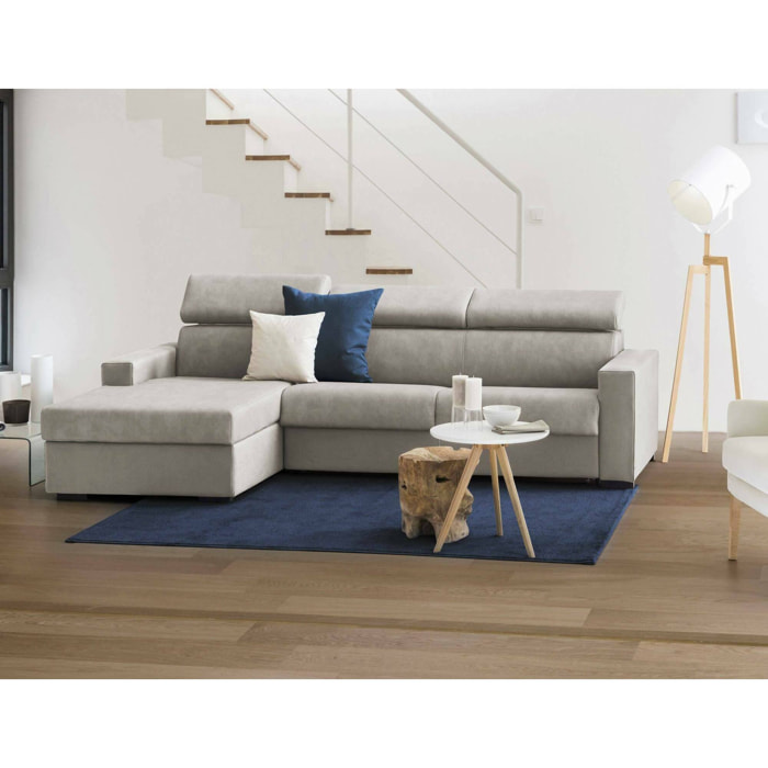 Divano letto con penisola Alibabah, Sofà con penisola contenitore Sinistra, Braccioli standard, 100% Made in Italy, Cm 280x95h85, Tortora