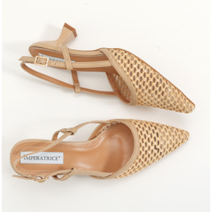 Dècolletè slingback in simil pelle con ricamo