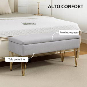 Banco Pie de Cama, Taburete Pie de Cama Tapizado en Lino Sintético con Patas de Acero y Asiento Acolchado, Estilo Moderno, Banco para Dormitorio, Entrada, Pasillo, Gris Claro