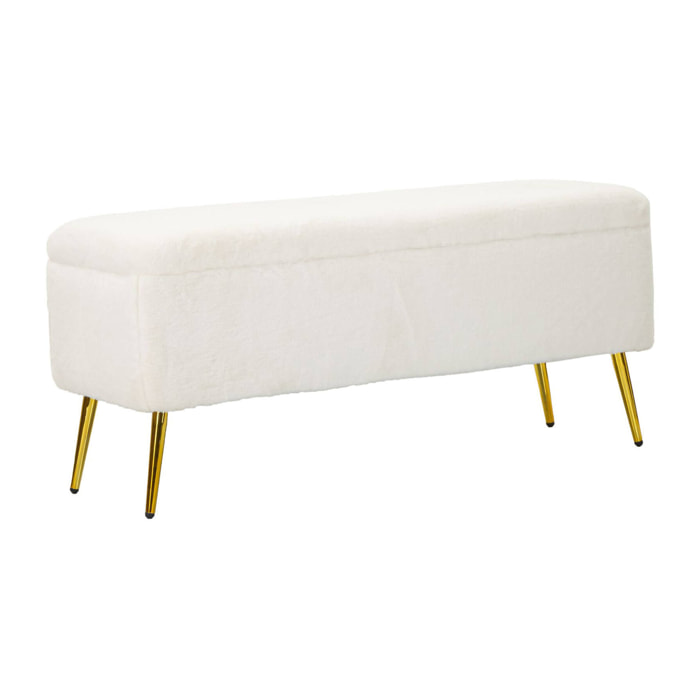 Panca Aiano, Panchina multiuso, Seduta per ospiti, Cassapanca multifunzione, 112x42 h50 cm, Bianco e Oro
