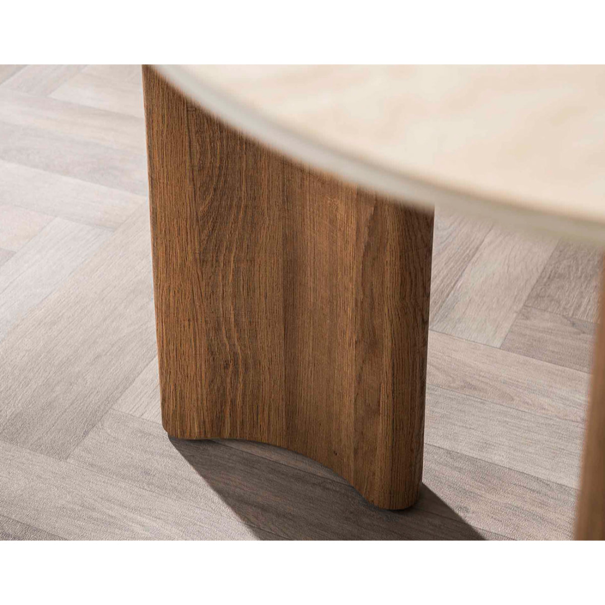 Mohea - table à manger - plateau en céramique effet travertin - 4 à 6 personnes - Bois / Beige