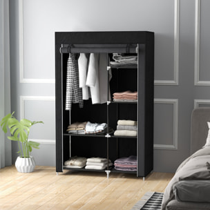 Armoire penderie multi-rangement - 6 étagères, 1 barre - dim. 103L x 43l x 162,5H cm - acier noir non tissé noir