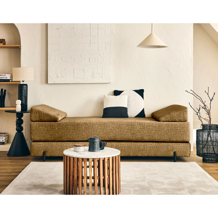 Brescia - banquette 3 places convertible en tissu velours relief - Jaune