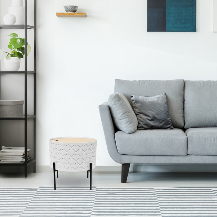 Table D Appoint Coffre Bois A Motif Blanc