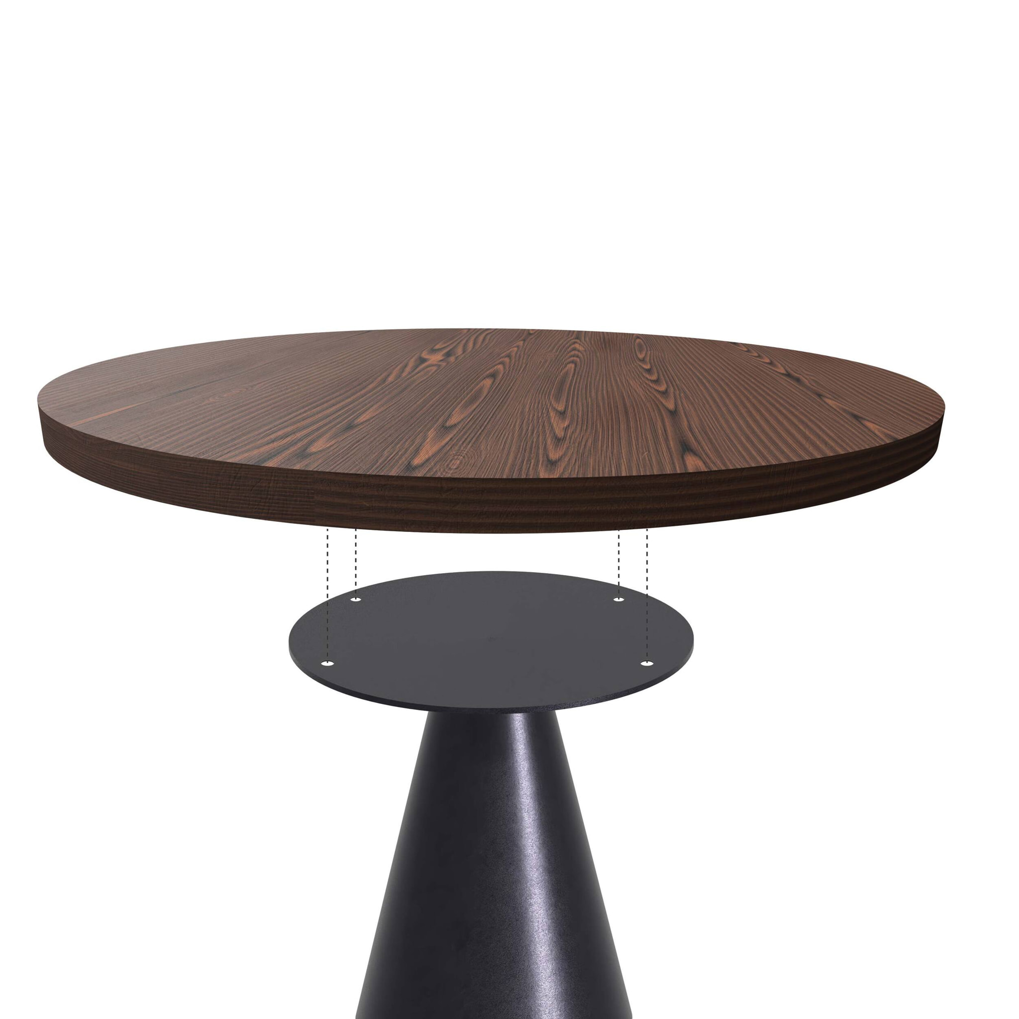 Artù Black - Tavolo da pranzo rotondo Ø 120 cm in legno laminato con base a cono in metallo, top legno scuro