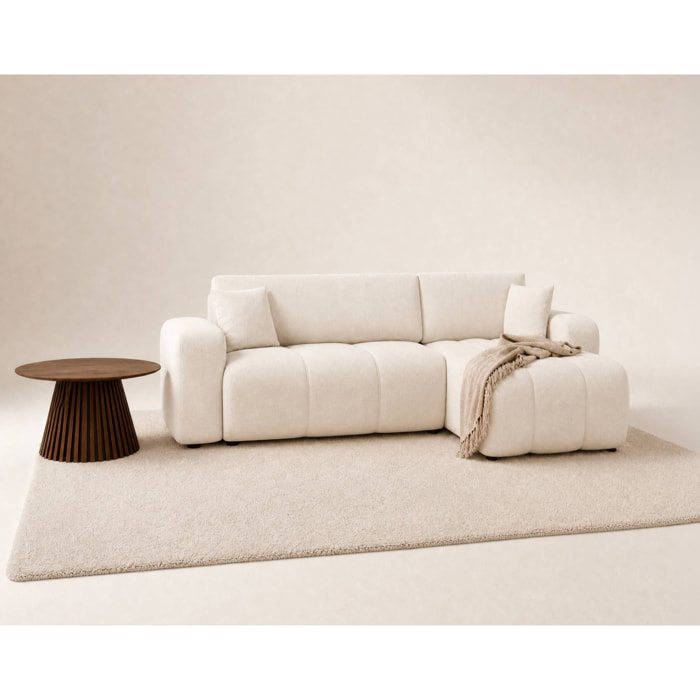 Nicole - canapé d'angle réversible 4 places convertible avec coffre en tissu - Beige
