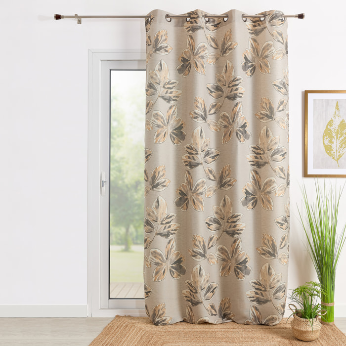 Rideau poly-lin imprimé fleur aquarelle - Jaune Ocre