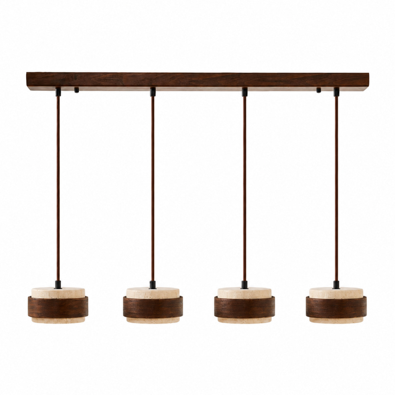 Luminaire design 4 suspensions en travertin et bois effet noyer TIVOLI