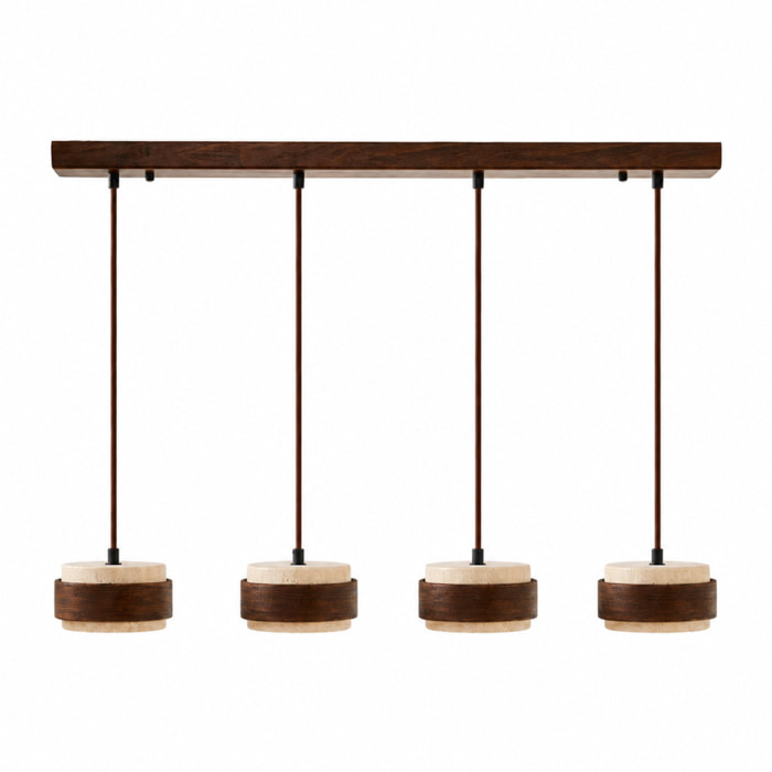 Luminaire design 4 suspensions en travertin et bois effet noyer TIVOLI