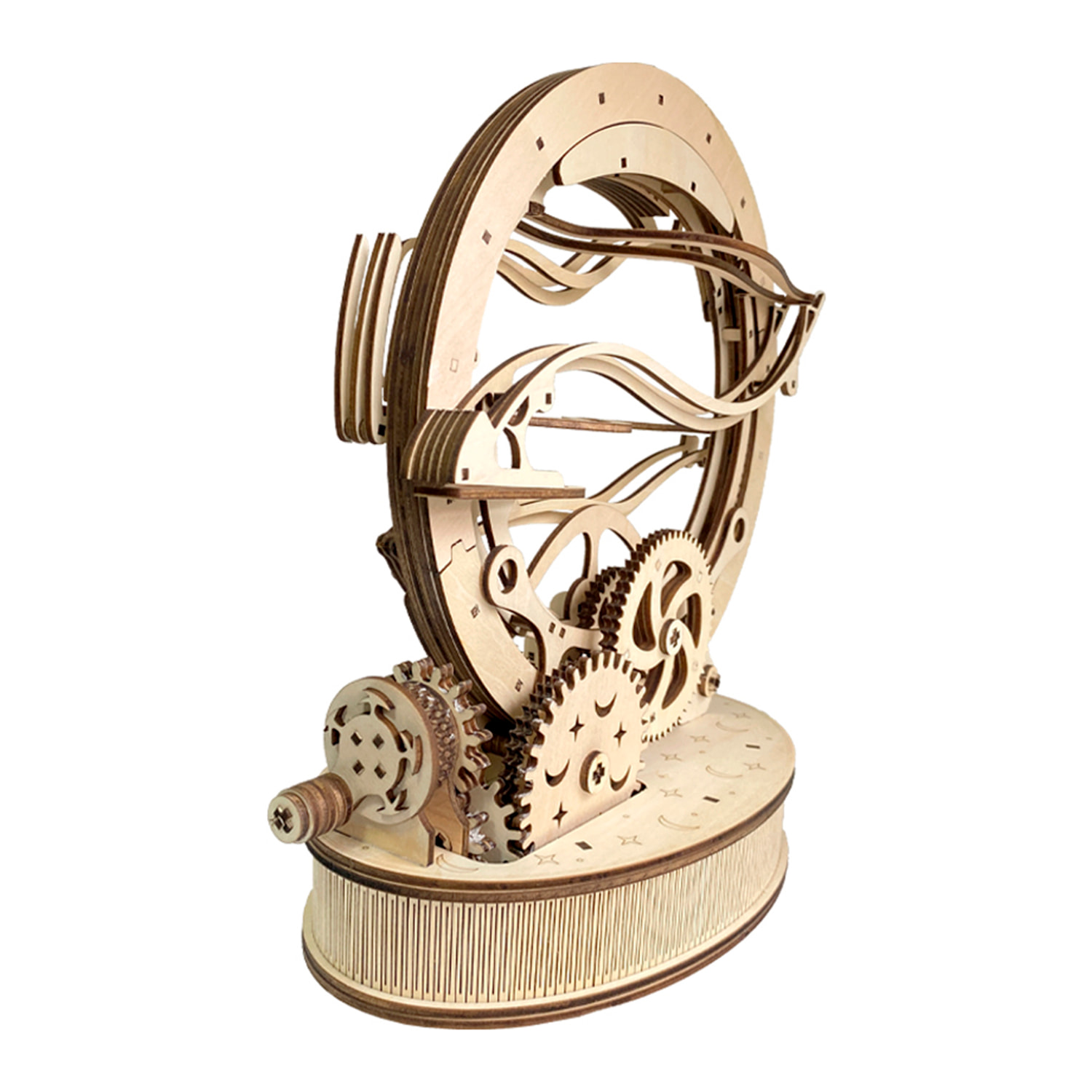 Modello in Legno 3D, con movimento meccanico design di Girabola Orbitale Meccanico con Manovella. 236 pezzi.