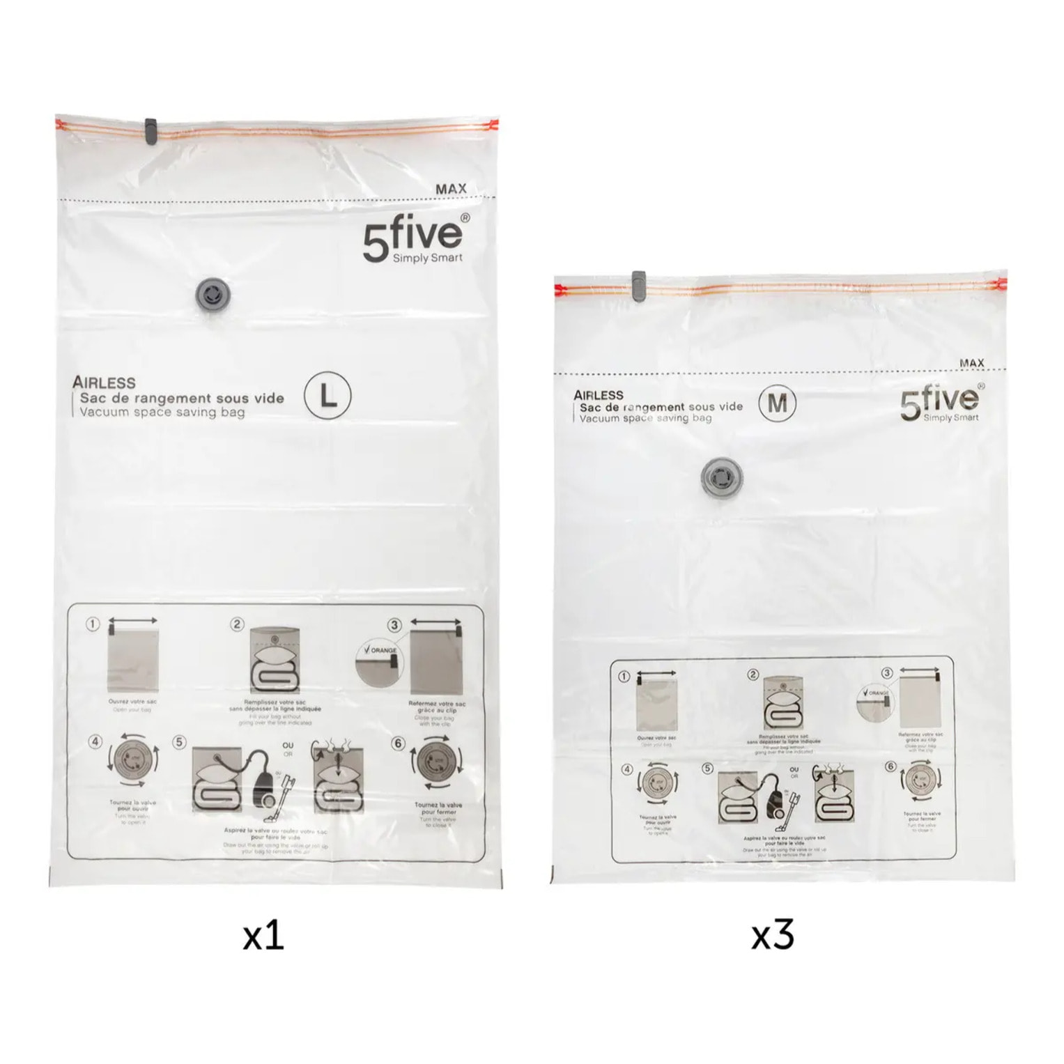 Lot de 4 sacs de rangement sous vide Airless