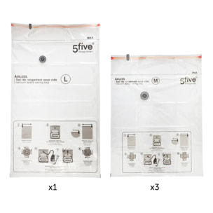 Lot de 4 sacs de rangement sous vide Airless