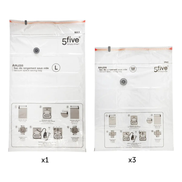 Lot de 4 sacs de rangement sous vide Airless
