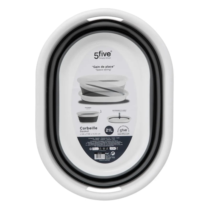 Corbeille à linge pliable 21L - Gris Blanc