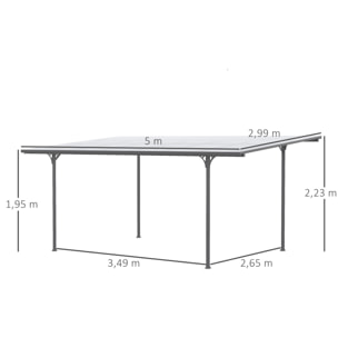 Pergola adossable rigide acier alu. toit polycarbonate dim. 5L x 2,99l x 2,23H m gris