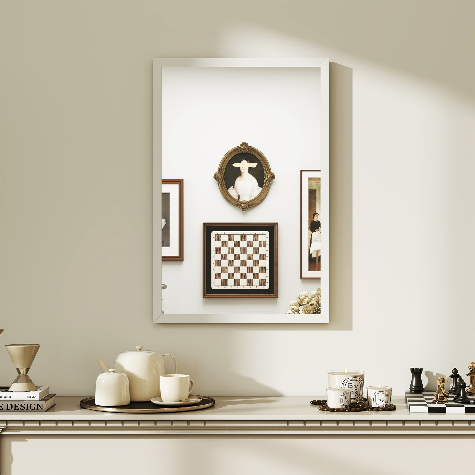 Miroir mural rectangulaire dim. 40L x 60H cm cadre bois blanc