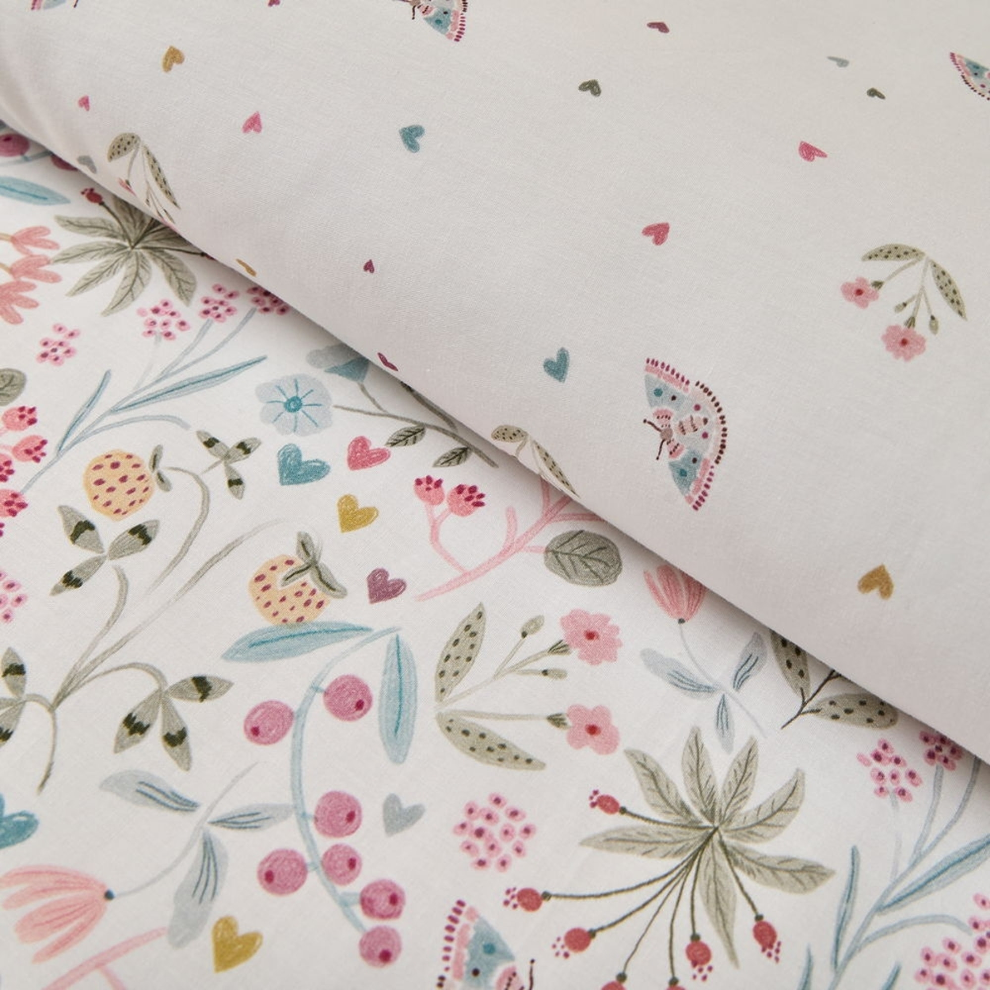 Funda nórdica algodón flores y mariposas Sibel color blanco 100% Algodón percal
