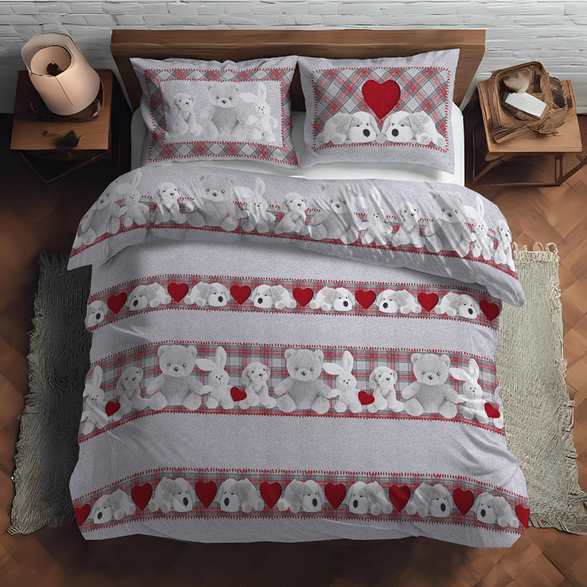 Parure copripiumino peluche rosso 100% cotone