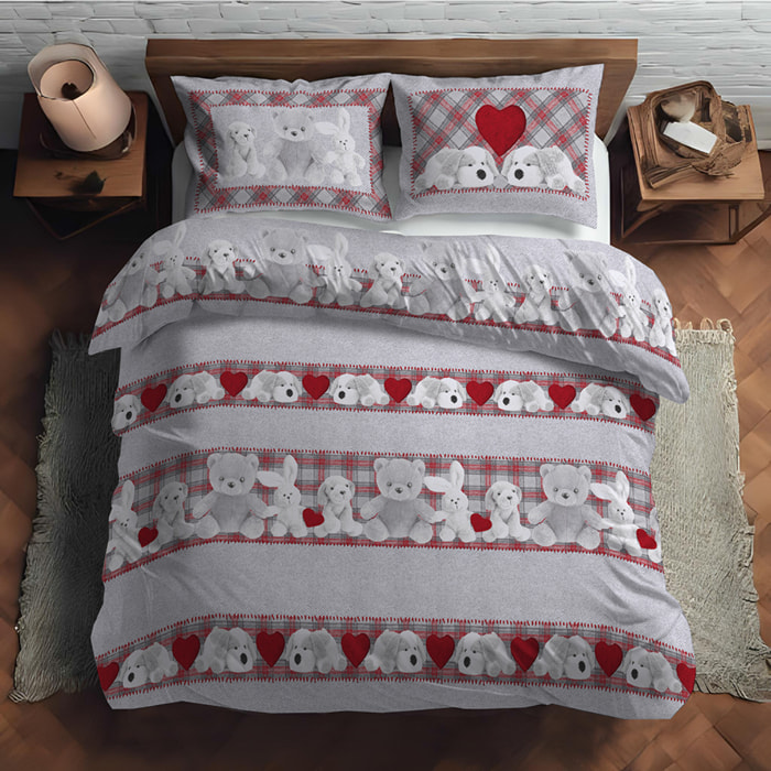 Parure copripiumino peluche rosso 100% cotone
