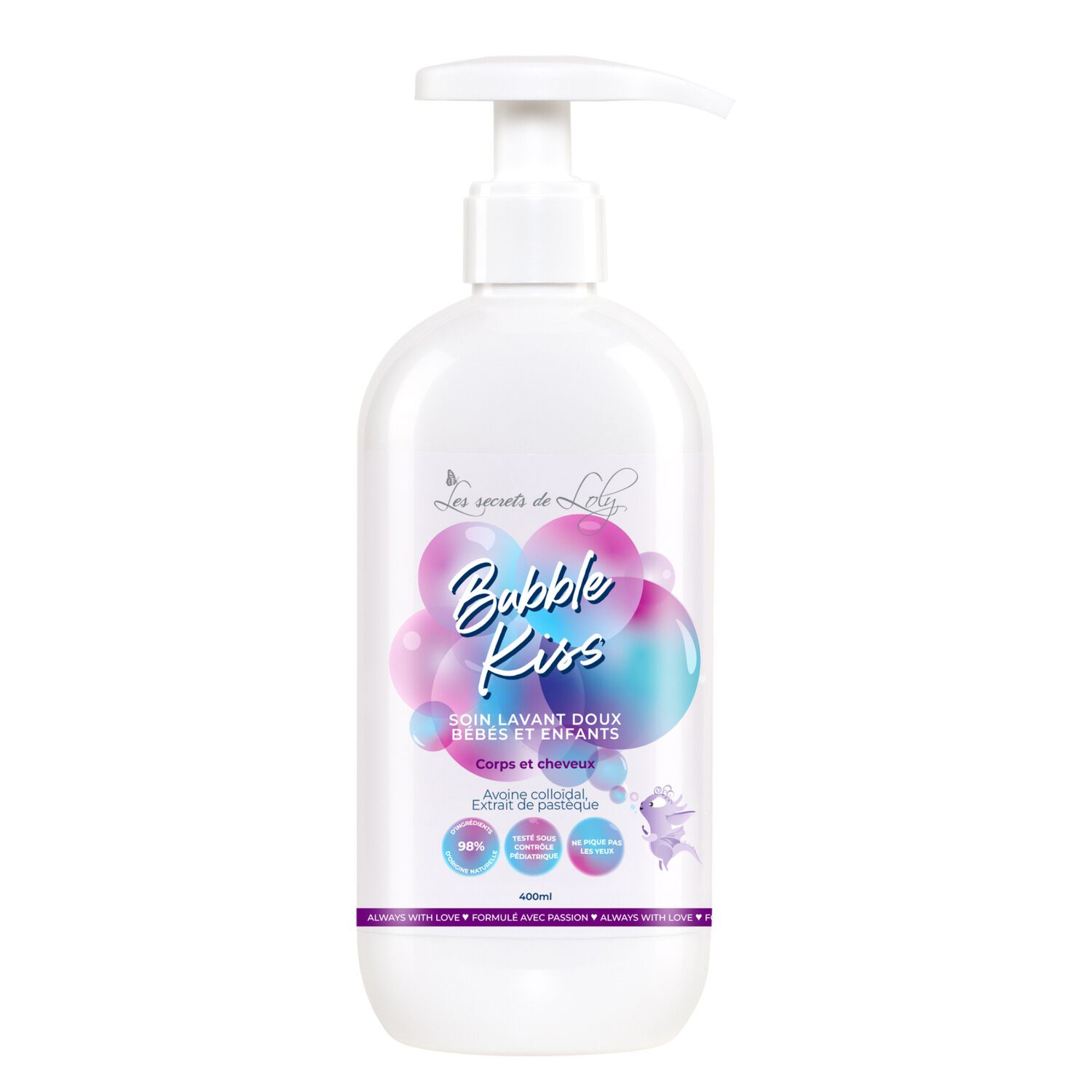 Bubble Kiss - Soin Lavant Doux Bébés et Enfants - Corps et Cheveux 400ml