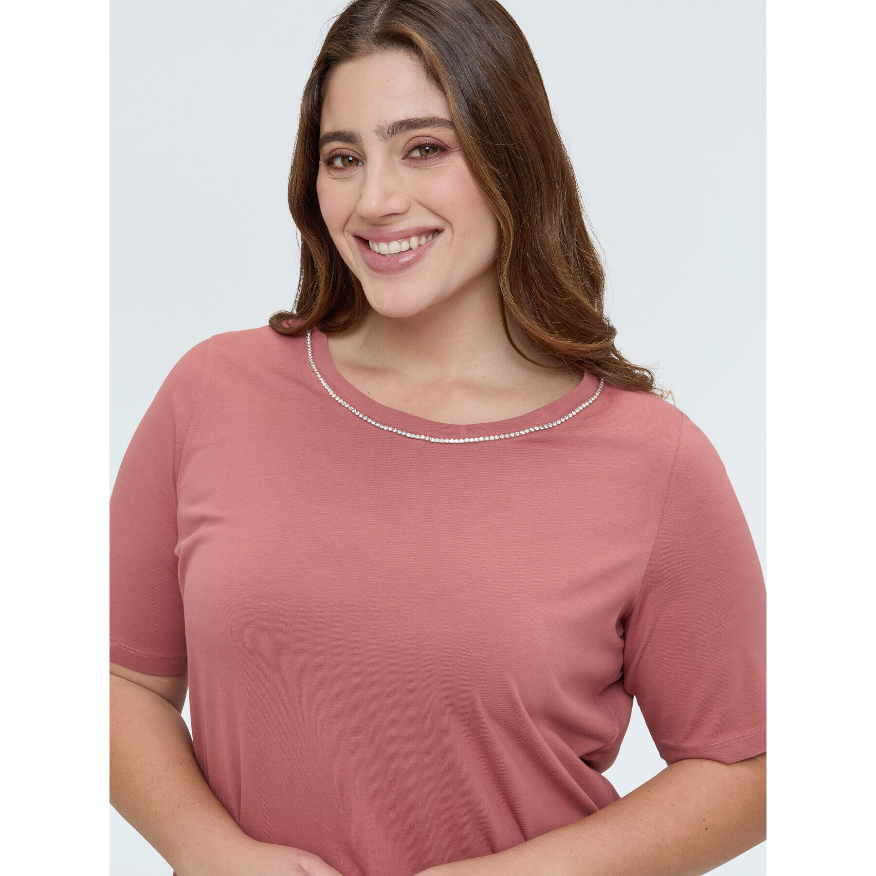 Fiorella Rubino - T-shirt in cotone con applicazioni luminose - Rosa