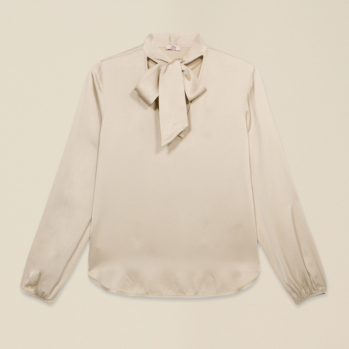 Oltre - Blusa de raso con lazo en el cuello - Blanco