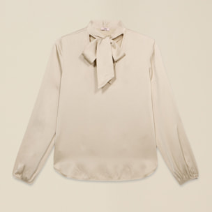 Oltre - Blusa de raso con lazo en el cuello - Blanco