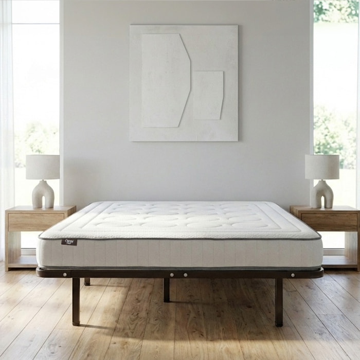 Ensemble Matelas Cristal & Sommier Somkit, 18 cm, Mémoire de Forme, Cadre à Lattes, Métal Robuste, Soutien Ferme