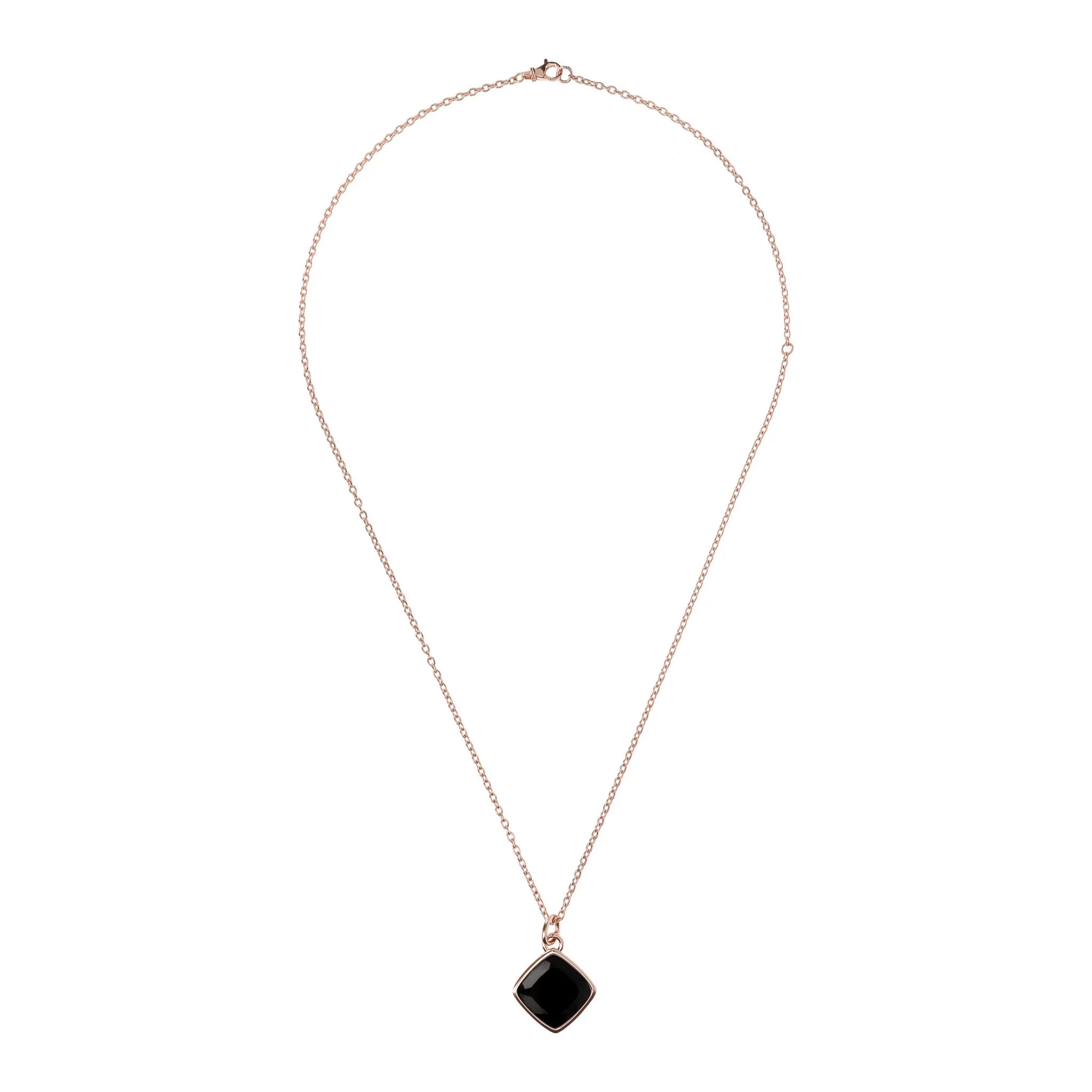 Collana Catena Rolo con Pendente a Rombo in Pietra Naturale Quarzo Rosa