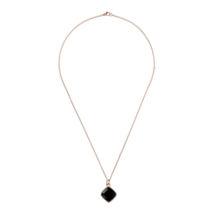 Collana Catena Rolo con Pendente a Rombo in Pietra Naturale Quarzo Rosa
