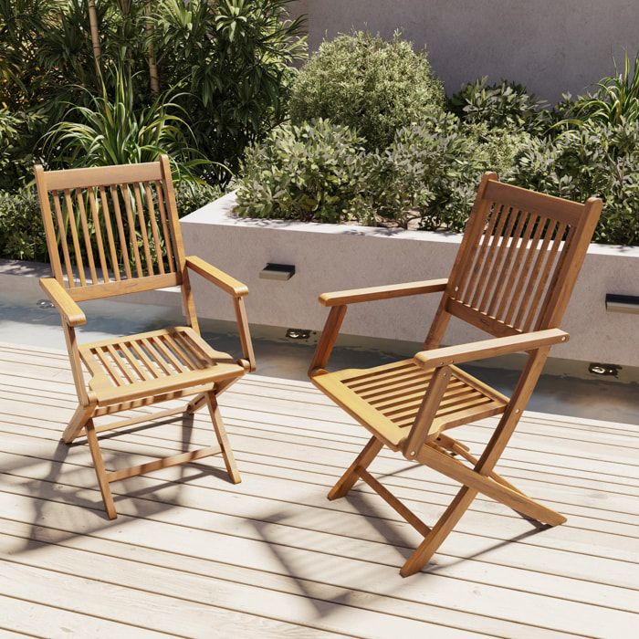 Set di 4 Sedie Da Giardino Pieghevoli In Legno Massiccio Naturale Di Acacia Con Braccioli Seduta e Schienale Alto Con Doghe Per Giardino 91x58x52 cm