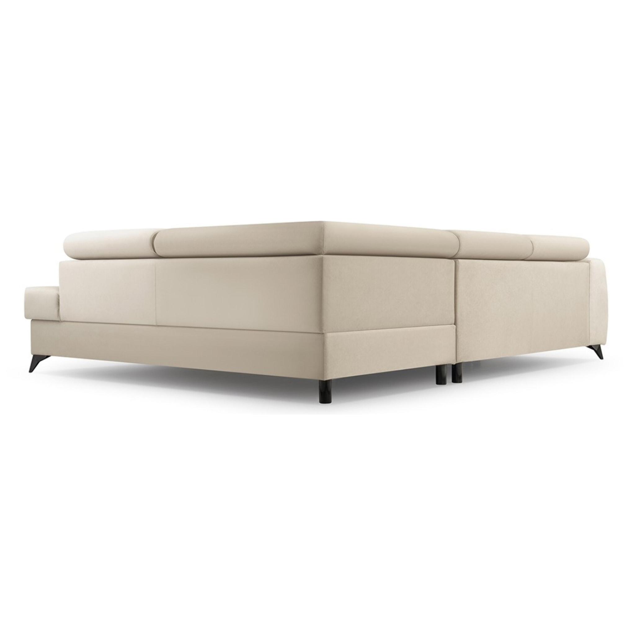 Aneta - canapé d'angle droit 5 places - convertible avec coffre et têtières - en velours - Beige