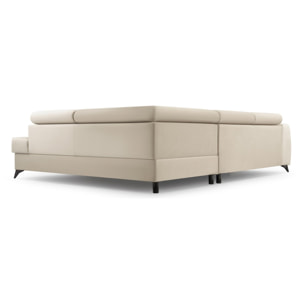 Aneta - canapé d'angle droit 5 places - convertible avec coffre et têtières - en velours - Beige