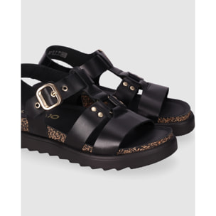 Sandalias de Piel - Negro - Tacón: Bajo