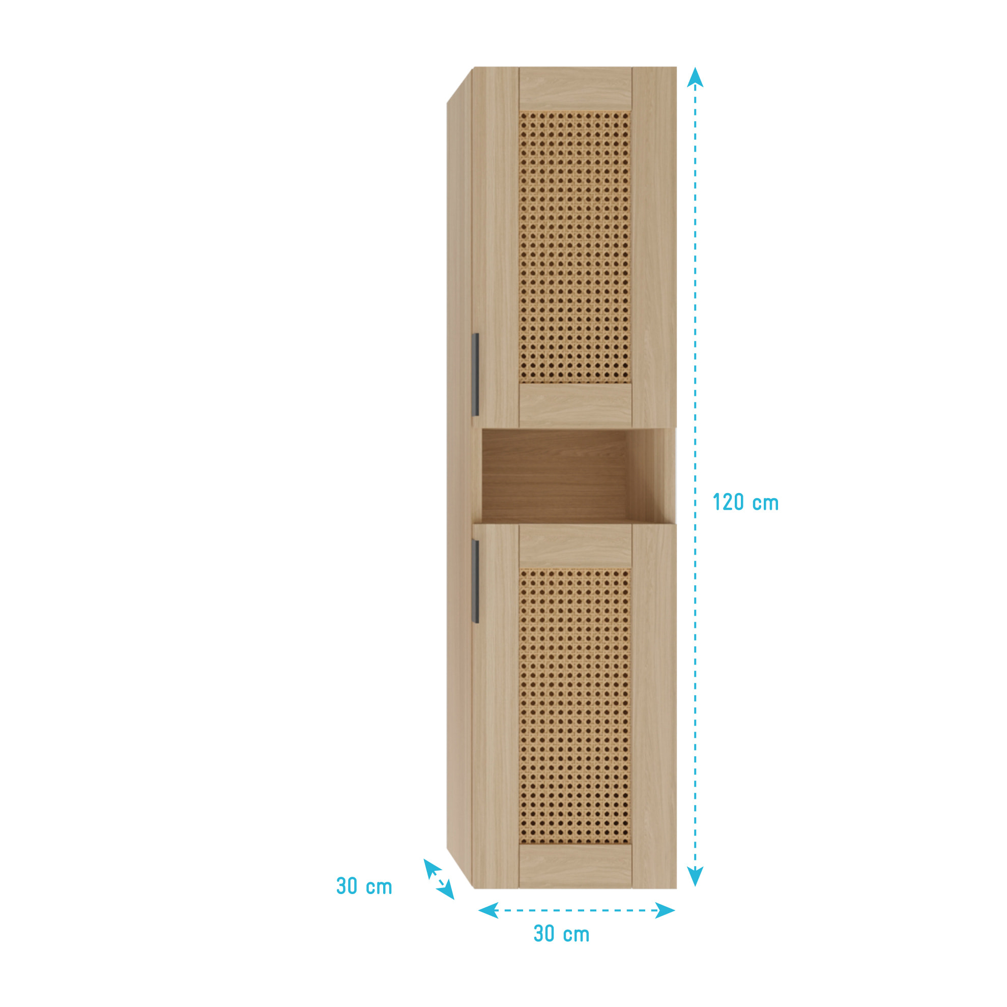 Colonne cannage Apolline 30x30x120 cm décor bois et cannage