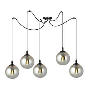 Lampada a sospensione GIGI con struttura in acciaio nero e diffusori in vetro