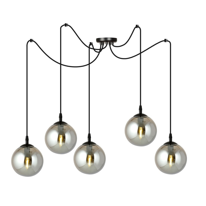 Lampada a sospensione GIGI con struttura in acciaio nero e diffusori in vetro