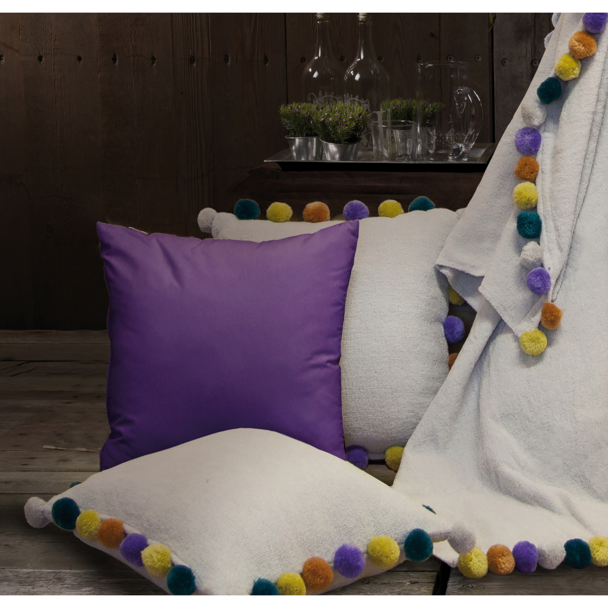 CASA ANVERSA Nappy Cuscino con pon pon multicolore_43x43_Tessuto _Made in Italy