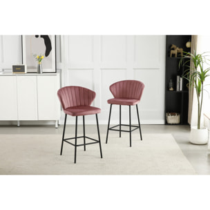 Sgabello bar Gatta in velluto rosa scuro e metallo nero