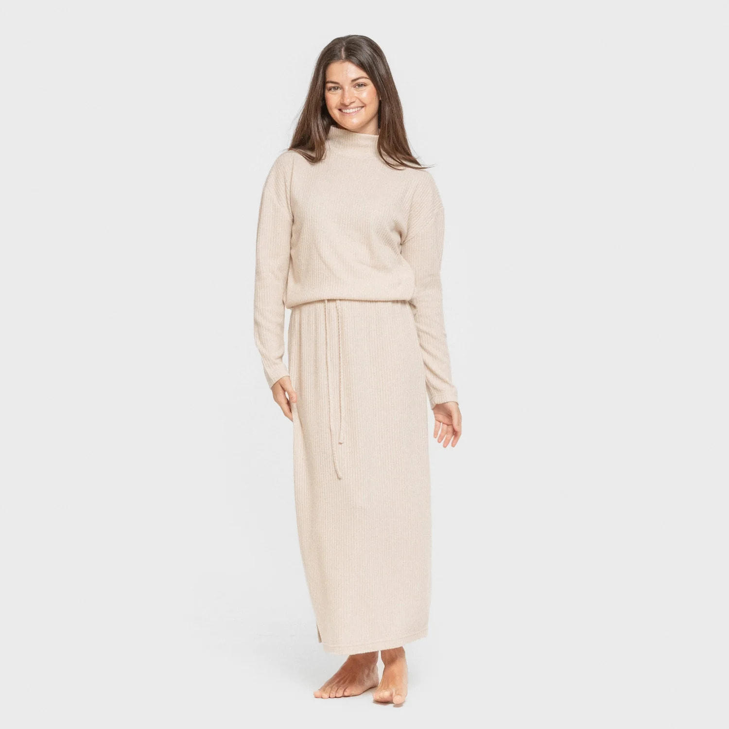 Falda midi rib canalé mujer