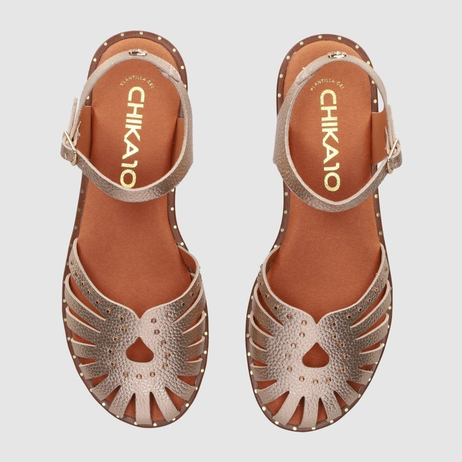 Sandalias de Piel - Oro - Tacón: Bajo