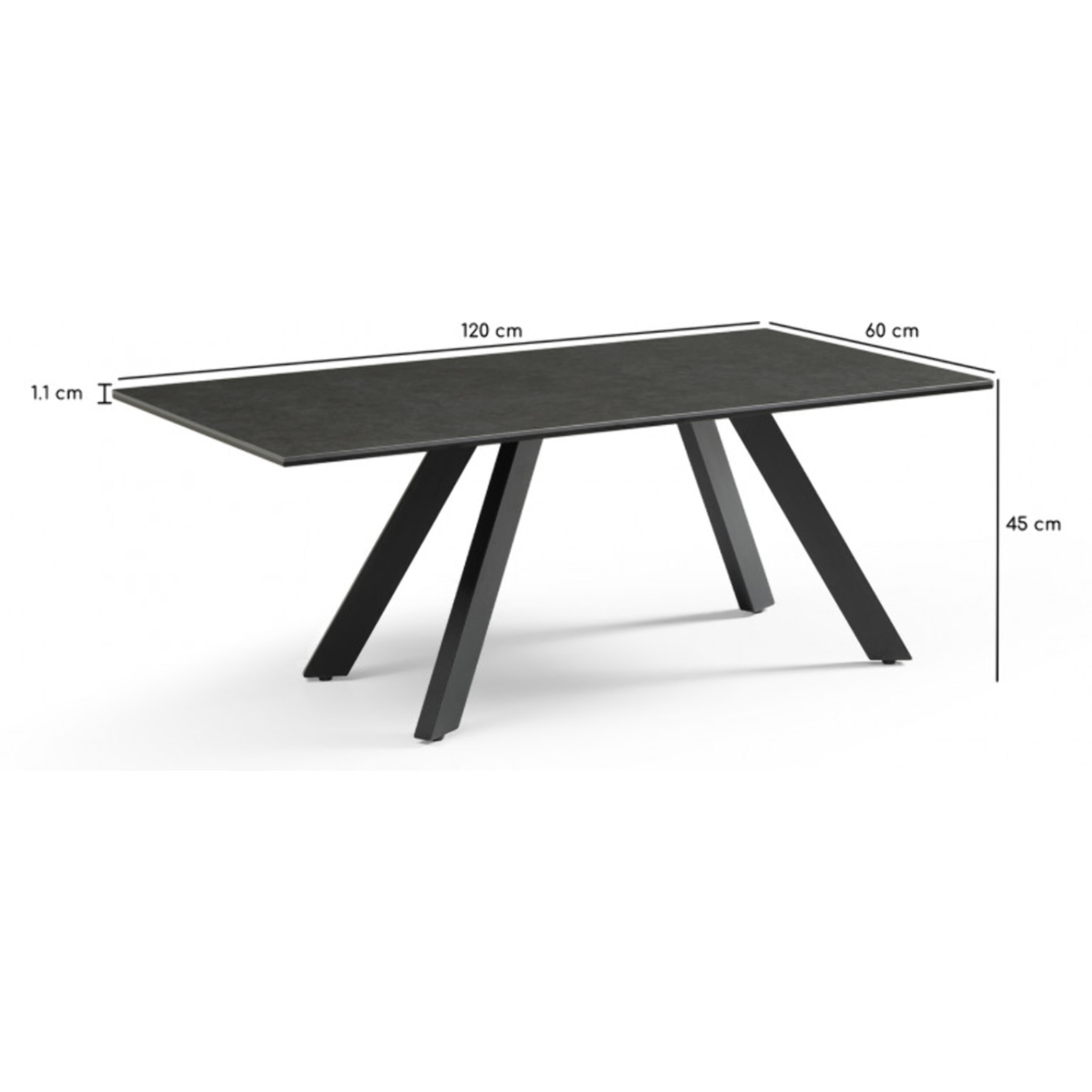 Table basse en céramique 120x60cm vintage grey pieds métal - UNIK