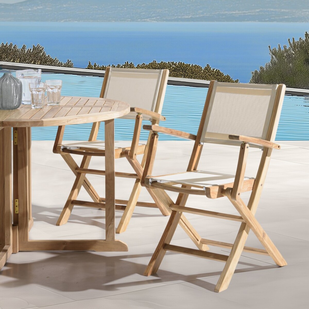 FUN - Lot de 2 fauteuils pliants textilène couleur beige