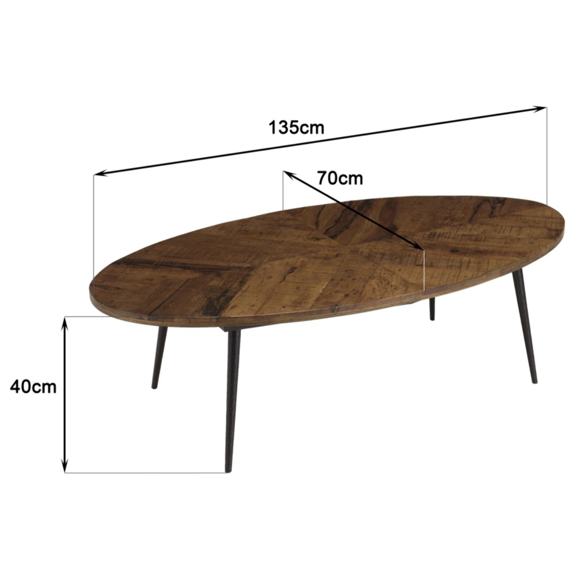 KIARA - Table basse ovale 135x70cm plateau chevrons