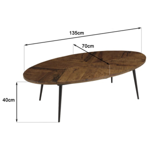 KIARA - Table basse ovale 135x70cm plateau chevrons